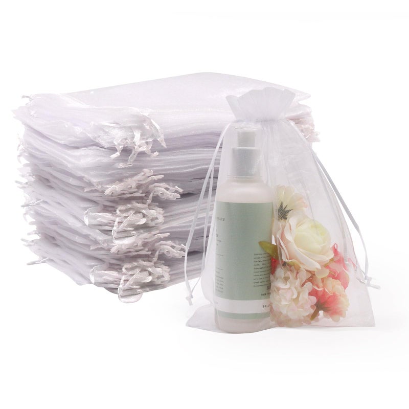 SumDirect White Sheer Organza Bags - 100Pcs 6x9 Inch Organza Gift Bags with Drawstring, Jewelry Pouches for Wedding Party Christmas Favor - Image 1
